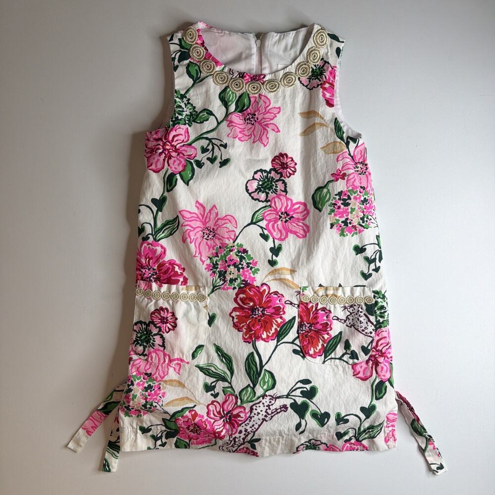 Lilly Pulitzer Girls Size 8 Little Lilly Classic Floral Shift Dress Pink Green - Picture 3 of 14
